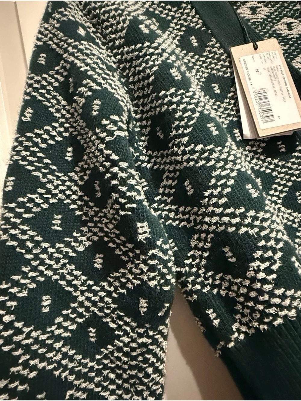 Golden Goose Dark Green & White Geometric Knit Cardigan - Picture 4 of 6
